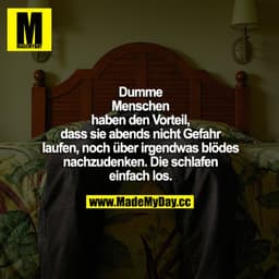 Dumme Menschen haben den Vorteil, dass sie abends nicht Gefahr laufen, noch über irgendwas blödes nachzudenken. Die schl