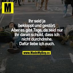 Ihr seid ja bekloppt und gestört. Aber es gibt Tage, da seid nur ihr daran schuld dass ich nicht durchdrehe. Dafür liebe