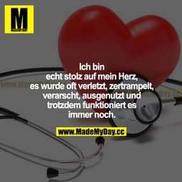 Ich bin echt stolz auf mein Herz, es wurde oft verletzt, zertrampelt, verarscht, ausgenutzt und trotzdem funktioniert es