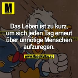 Das Leben ist zu kurz, um sich jeden Tag erneut über unnötige Menschen aufzuregen.