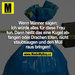 Wenn Männer sagen: Ich würde alles für diese Frau tun. Dann heißt das eine Kugel abfangen oder Drachen töten, nicht stau
