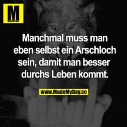 Manchmal muss man eben selbst ein Arschloch sein, damit man besser durchs Leben kommt.