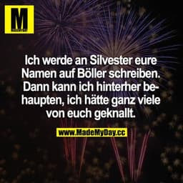 Ich werde an Silvester eure Namen auf Böller schreiben. Dann kann ich hinterher behaupten, ich hätte ganz viele von euch