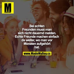 Bei echten Freunden muss man sich nicht dauernd melden. Echte Freunde machen einfach da weiter, wo man vor Monaten aufge