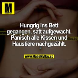 Hungrig ins Bett gegangen, satt aufgewacht. Panisch alle Kissen und Haustiere nachgezählt.