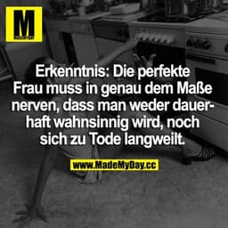 Erkenntnis: Die perfekte Frau muss in genau dem Maße nerven, dass man weder dauerhaft wahnsinnig wird, noch sich zu Tode