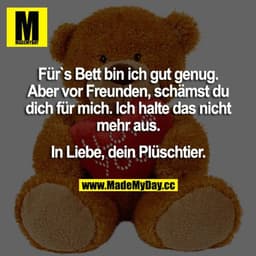 Für's Bett bin ich gut genug. Aber vor Freunden, schämst du dich für mich. Ich halte das nicht mehr aus.
In Liebe, dein 