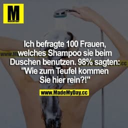 Ich befragte 100 Frauen, welches Shampoo sie beim Duschen benutzen. 98% sagten: "Wie zum Teufel kommen Sie hier rein?!"