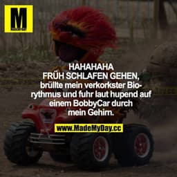 HAHAHAHA FRÜH SCHLAFEN GEHEN, brüllte mein verkorkster Biorhythmus und fuhr laut hupend auf einem BobbyCar durch mein Ge