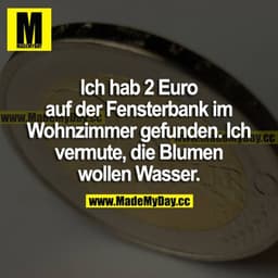 Ich hab 2 Euro auf der Fensterbank im Wohnzimmer gefunden. Ich vermute, die Blumen wollen Wasser.