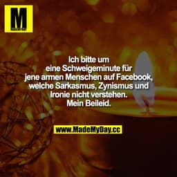 Ich bitte um eine Schweigeminute für jene armen Menschen auf Facebook, welche Sarkasmus, Zynismus und Ironie nicht verst