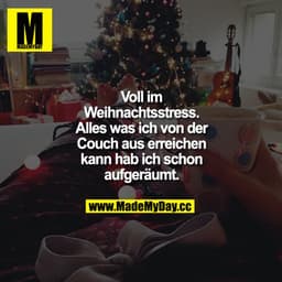 Voll im Weihnachtsstress.
Alles was ich von der Couch aus erreichen kann hab ich schon aufgeräumt.