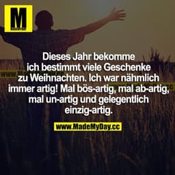 Dieses Jahr bekomme ich bestimmt viele Geschenke zu Weihnachten. Ich war nämlich immer artig! Mal bös-artig, mal ab-arti