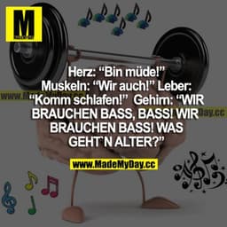Herz: "Bin Müde!" Muskeln: "Wir auch!" Leber: "Komm schlafen!" Gehirn: "WIR BRAUCHEN BASS, BASS! WIR BRAUCHEN BASS! WAS 