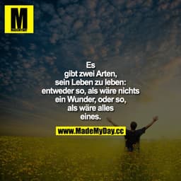 Es gibt zwei Arten, sein Leben zu leben: entweder so, als wäre nichts ein Wunder, oder so, als wäre alles eines. 