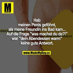 Hab meinen Penis geföhnt, als meine Freundin ins Bad kam... Auf die Frage "was machst du da?!" war "dein Abendessen warm