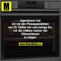 Irgendwann hol ich mir den Pizzaspezialisten von Dr. Oetker her und zwinge ihn, mir die mittlere meiner vier Ofenschiene