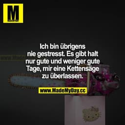 Ich bin übrigens nie gestresst. Es gibt halt nur gute und weniger gute Tage, mir eine Kettensäge zu überlassen.