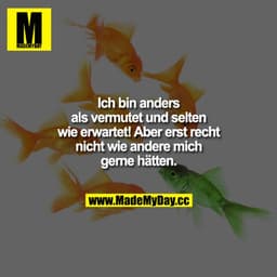 Ich bin anders als vermutet und selten wie erwartet!
Aber erst recht NICHT, wie andere mich gerne hätten.