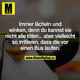 Immer lächeln und winken, denn du kannst sie nicht alle töten... aber vielleicht so irritieren, dass die vor einen Bus l