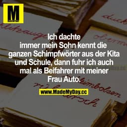 Ich dachte immer mein Sohn kennt die ganzen Schimpfwörter aus der Kita und Schule, dann fuhr ich auch mal als Beifahrer 