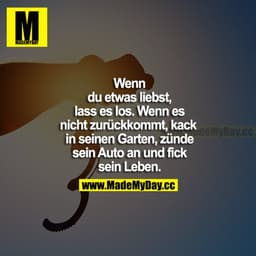 Wenn du etwas liebst, lass es los. Wenn es nicht zurückkommt, kack in seinen Garten, zünde sein Auto an und fick sein Le