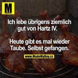 Ich lebe übrigens ziemlich gut von Hartz IV. 
Heute gibt es mal wieder Taube. Selbst gefangen.