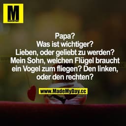 Papa? Was ist wichtiger? Lieben, oder geliebt zu werden? Mein Sohn, welchen Flügel braucht der Vogel zum Fliegen? Den li