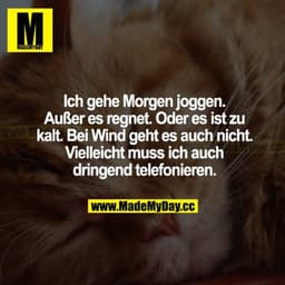 Ich gehe morgen joggen. Außer es regnet. Oder es ist zu kalt. Bei Wind geht es auch nicht. Vielleicht muss ich auch drin