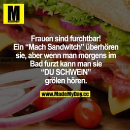 Frauen sind furchtbar! Ein "Mach Sandwich" überhören sie, aber wenn man morgens im Bad furzt, kann man sie "DU SCHWEIN" 