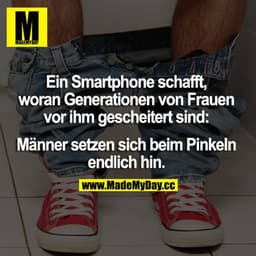 Ein Smartphone schafft, woran Generationen von Frauen vor ihm gescheitert sind: Männer setzen sich beim Pinkeln endlich 