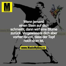 Wenn jemand einen Stein auf dich schmeißt, dann wirf eine Blume zurück. Vergewissere dich aber vorher davon, dass der To