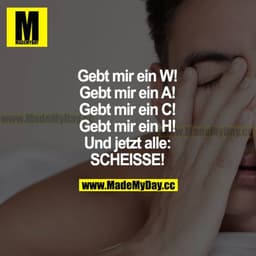 Gebt mir ein W!
Gebt mir ein A!
Gebt mir ein C!
Gebt mir ein H!
Und jetzt alle: SCHEISSE!