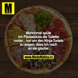 Manchmal spüle ich Pizzastücke die Toilette
runter... nur, um den Ninja-Turtles zu zeigen, dass ich noch an sie glaube. 