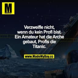 Verzweifle nicht, wenn du kein Profi bist. Ein Amateur hat die Arche gebaut, Profis die Titanic.