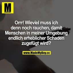 Orrr! Wieviel muss ich denn noch rauchen, damit Menschen in meiner Umgebung endlich erheblicher Schaden zugefügt wird?