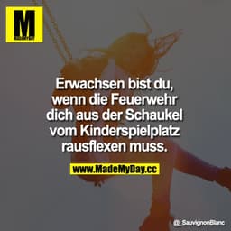 Erwachsen bist du,
wenn die Feuerwehr
dich aus der Schaukel
vom Kinderspielplatz
rausflexen muss.