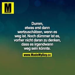 Dumm, etwas erst dann wertzuschätzen, wenn es weg ist. Noch dümmer ist es, vorher nicht daran zu denken, dass es irgendw