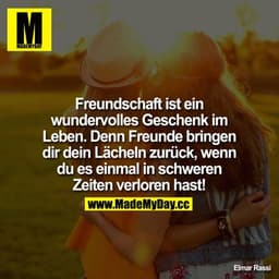Freundschaft ist ein wundervolles Geschenk im Leben. Denn Freunde bringen dir dein Lächeln zurück, wenn du es einmal in 