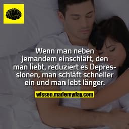 Wenn man neben jemandem einschläft, den man liebt, reduziert es Depressionen, man schläft schneller ein und man lebt län