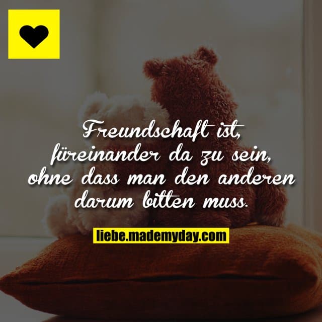 Freundschaft ist, füreinander da zu sein, ohne dass man den anderen darum bitten muss.