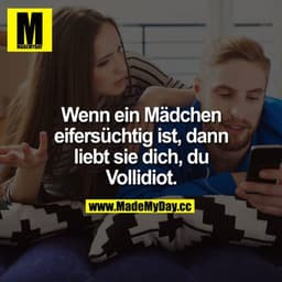 Wenn ein Mädchen eifersüchtig ist, dann liebt sie dich, du Vollidiot.