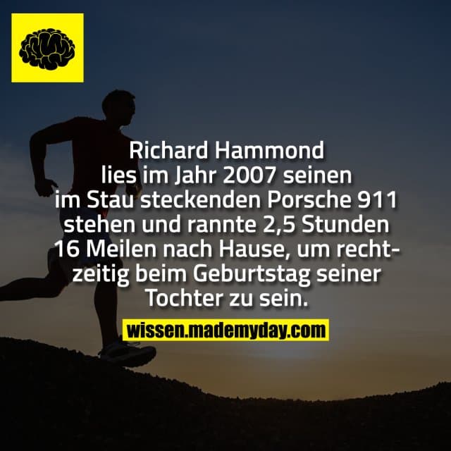 Richard Hammond lies im Jahr 2007 seinen im Stau steckenden Porsche 911 stehen und rannte 2,5 Stunden 16 Meilen nach Ha…