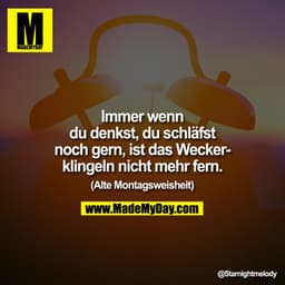 Immer wenn du denkst, Du schläfst noch gern, ist das Weckerklingeln nicht mehr fern.
(Alte Montagsweisheit)