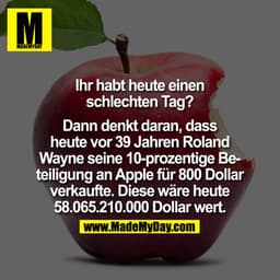 Ihr habt heute einen schlechten Tag?

Dann denkt daran, dass heute vor 39 Jahren Roland Wayne seine 10-prozentige Beteil