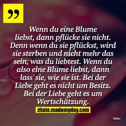Wenn du eine Blume liebst, dann pflücke sie nicht. Denn wenn du sie pflückst, wird sie sterben und nicht mehr das sein, 