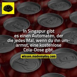 In Singapur gibt es einen Automaten, der die jedes Mal, wenn du ihn umarmst, eine kostenlose Cola-Dose gibt.