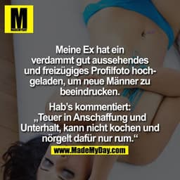 Meine Ex hat ein verdammt gut aussehendes und freizügiges Profilfoto hochgeladen, um neue Männer zu beeindrucken. 

Hab'
