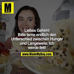 Liebes Gehirn!
Bitte lerne endlich den Unterschied zwischen Hunger und Langeweile.
Ich werde fett!