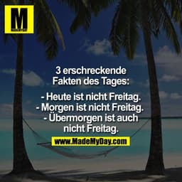 3 erschreckende Fakten des Tages:

- Heute ist nicht Freitag.
- Morgen ist nicht Freitag. 
- Übermorgen ist auch
nicht F